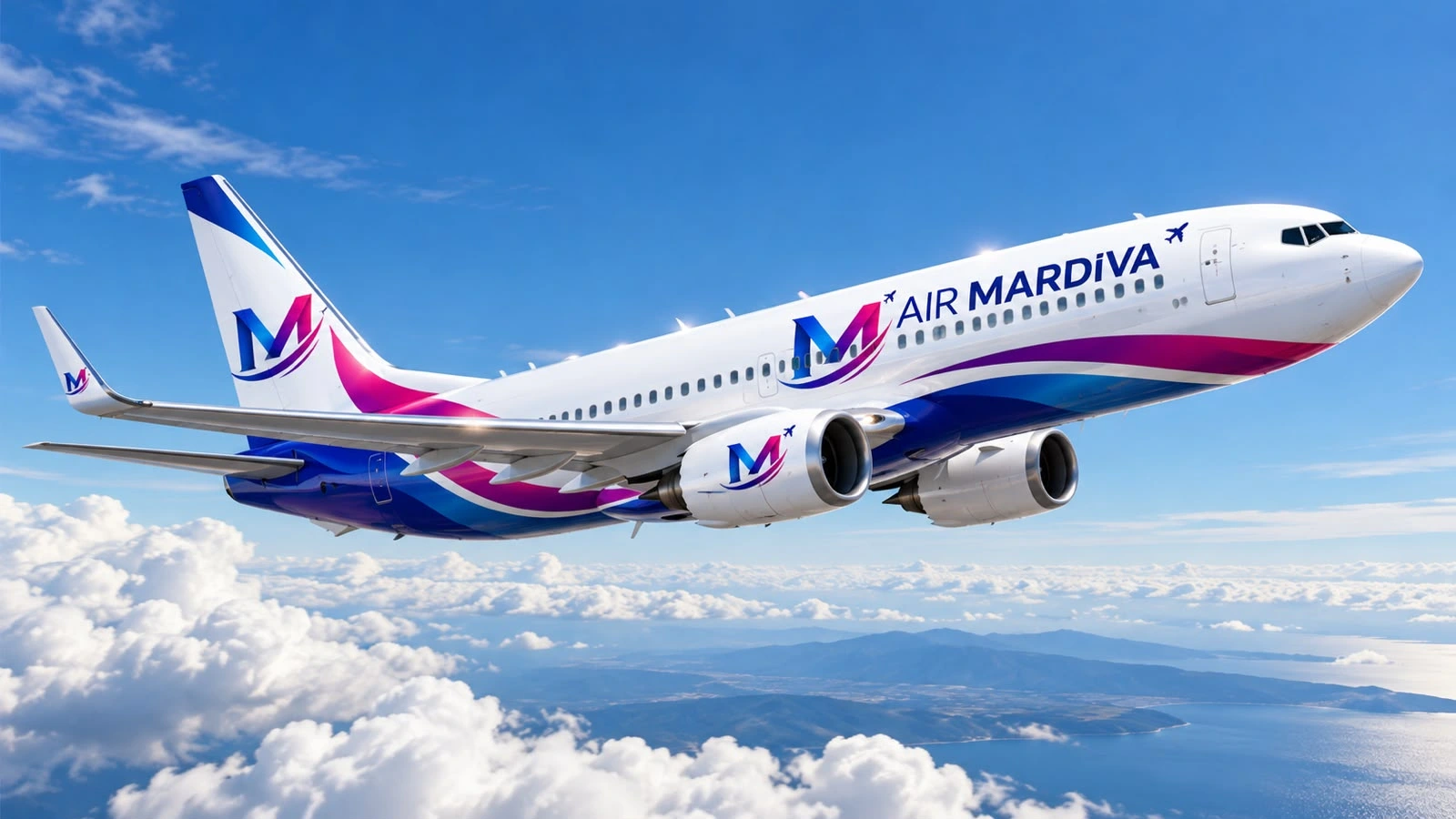 Mardiva logolu uçağın bulutların üzerindeki görseli